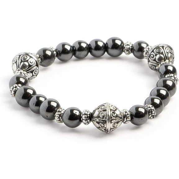 Semi-Precious Black Gemstone Bracelet, Stretch Bracelets Natural Hematite #73