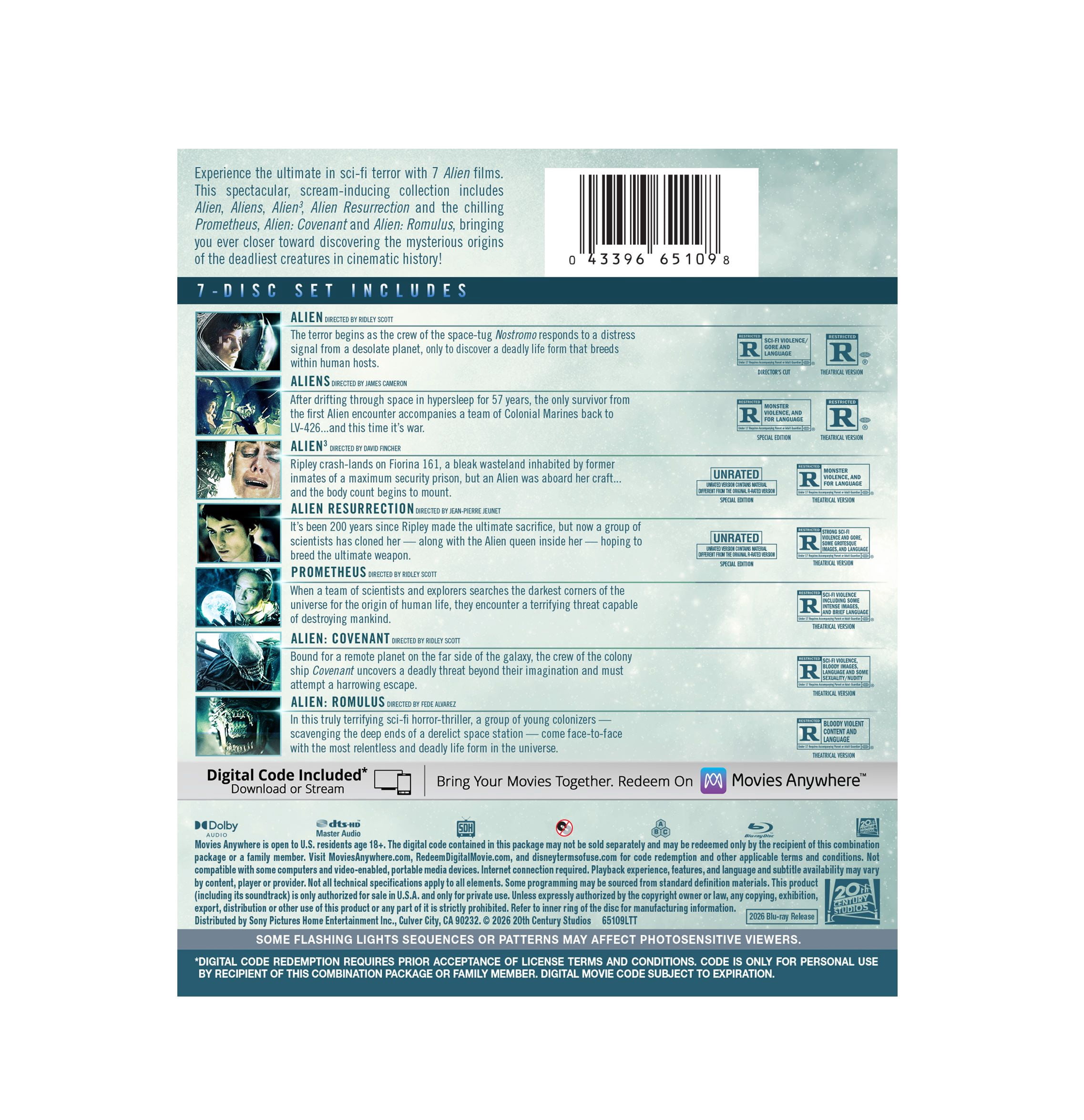 Alien 7-Movie Collection (Blu-ray + Digital Copy) Disney, Action, Adventure, Horror
