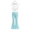 thumbnail image 4 of MAIHAN Kid Girls Clothes 2 Piece Bow Graphic Short Sleeve Tee Top and Flared Leggings Set Cute Christmas Outfits Fall Winter Casual Outfit for Girls(Mint Green,11-12 Years), 4 of 6