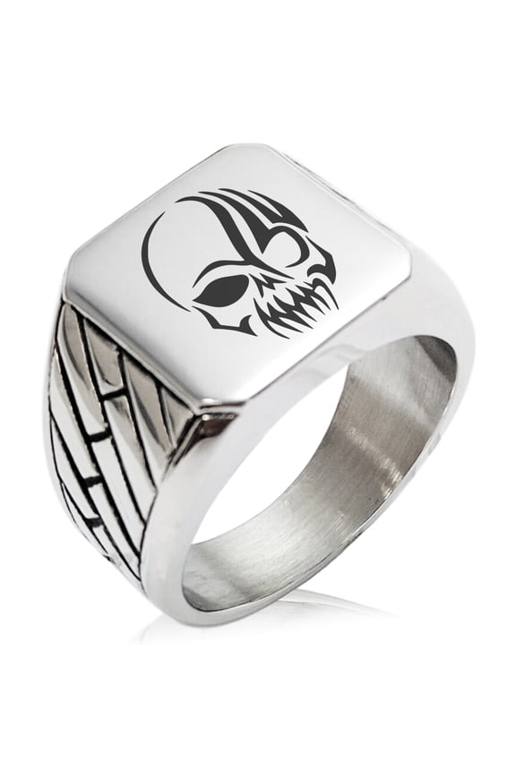 Stainless Steel Death Zombie Skull Geometric Pattern Biker Style Polished Ring
