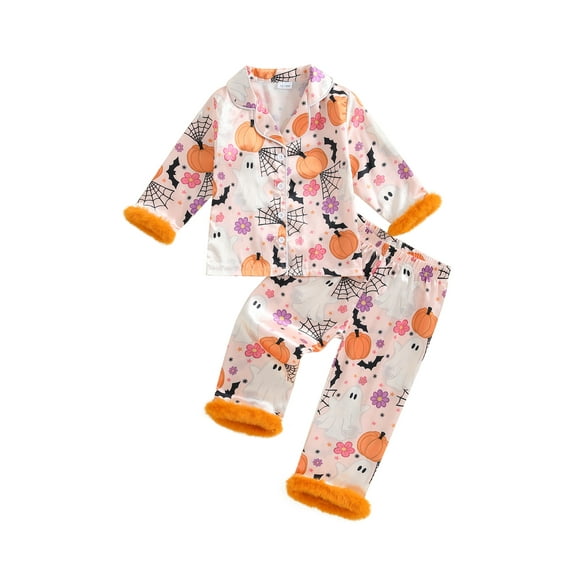 BemeyourBBs Kids Girls Halloween Pajamas Set Pumpkin Print Tops Long Pants