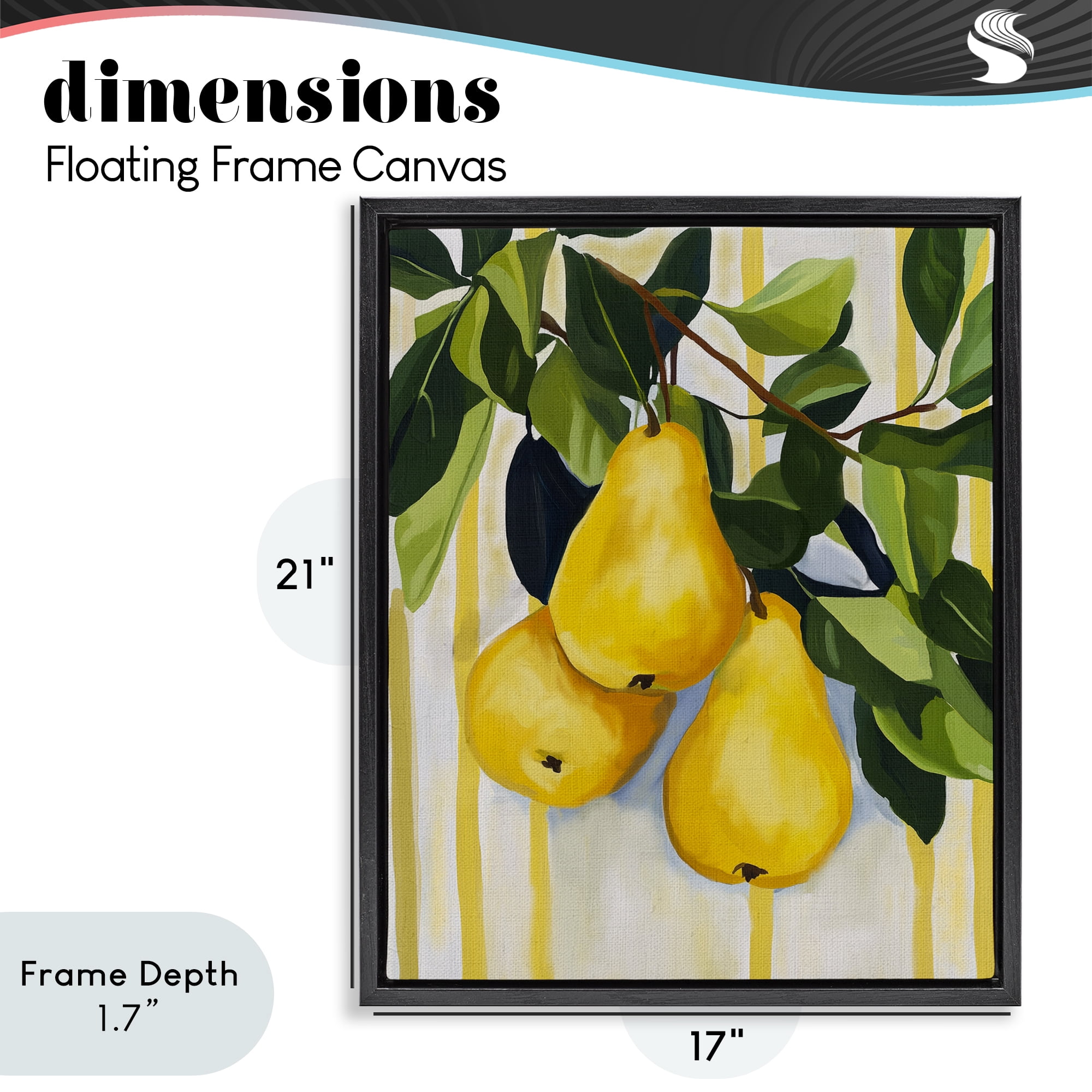 Stupell Industries Pears on Lush Branch Black Framed Floater Canvas Wall Art, design by Yen