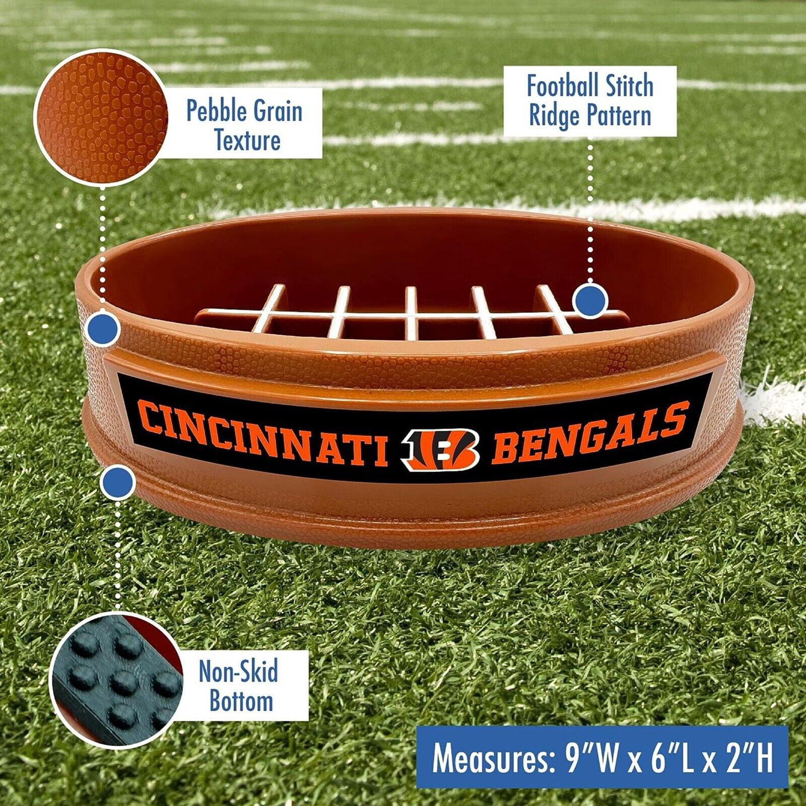 Pets First NFL Cincinnati Bengals Super-Bowl Slow Feeder Bowl for Dogs and Cats, Football Design for Healthy Digestion, Non-Slip, for Large & Small Pet
