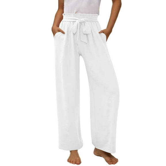 Plebaso Girls Casual Pants Wide Leg High Waisted Pants Kids Solid Color Loose Lounge Trousers for Girls