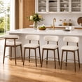 thumbnail image 6 of ClinQ 26 Inch Counter Height Bar Stools Set of 2, Teddy Fleece Upholstered Chairs with Rubber Wood Legs, Backrest and Gold Footrest, Beige, 6 of 10