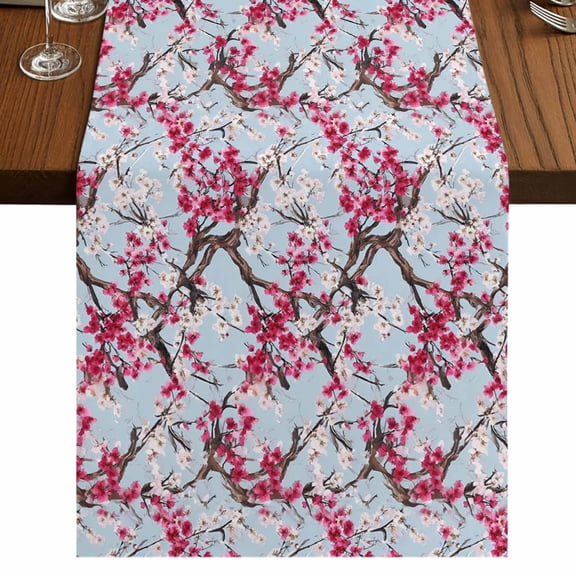 Table Runners 72 Inches Long Dress Scarves, Spring Flowers Farmhouse Kitchen/Dining Table Runner, Coffee Tablerunners, Chinese Pink Peach Blossoms Branches 18x72 Inch
