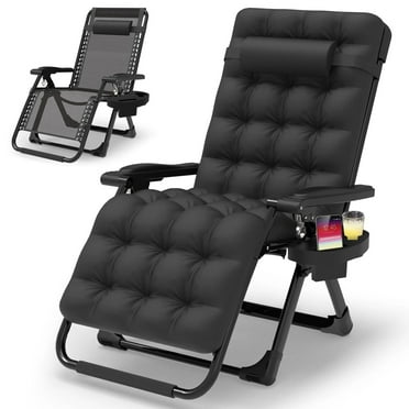 Seeutek Zero Gravity Lounge Chair, Outdoor Recliner Chair w/Detachable Cushion Cup Holder and Pillow, Portable Folding Anti Gravity Reclining Chair for Outdoor Camping Patio Lawn Pool, Gray