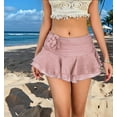 thumbnail image 6 of Women'S Mini Skirt Mesh Flowy Hem Y2K Skirts Multi-Layer Ruffle Trim Skort Pink S, 6 of 9