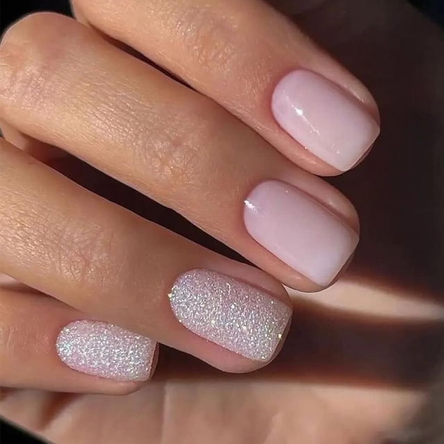 Uñas postizas de cobertura completa, Uñas postizas con purpurina rosa, uñas cortas francesas portátiles, Cabeza Cuadrada, herramienta de manicura