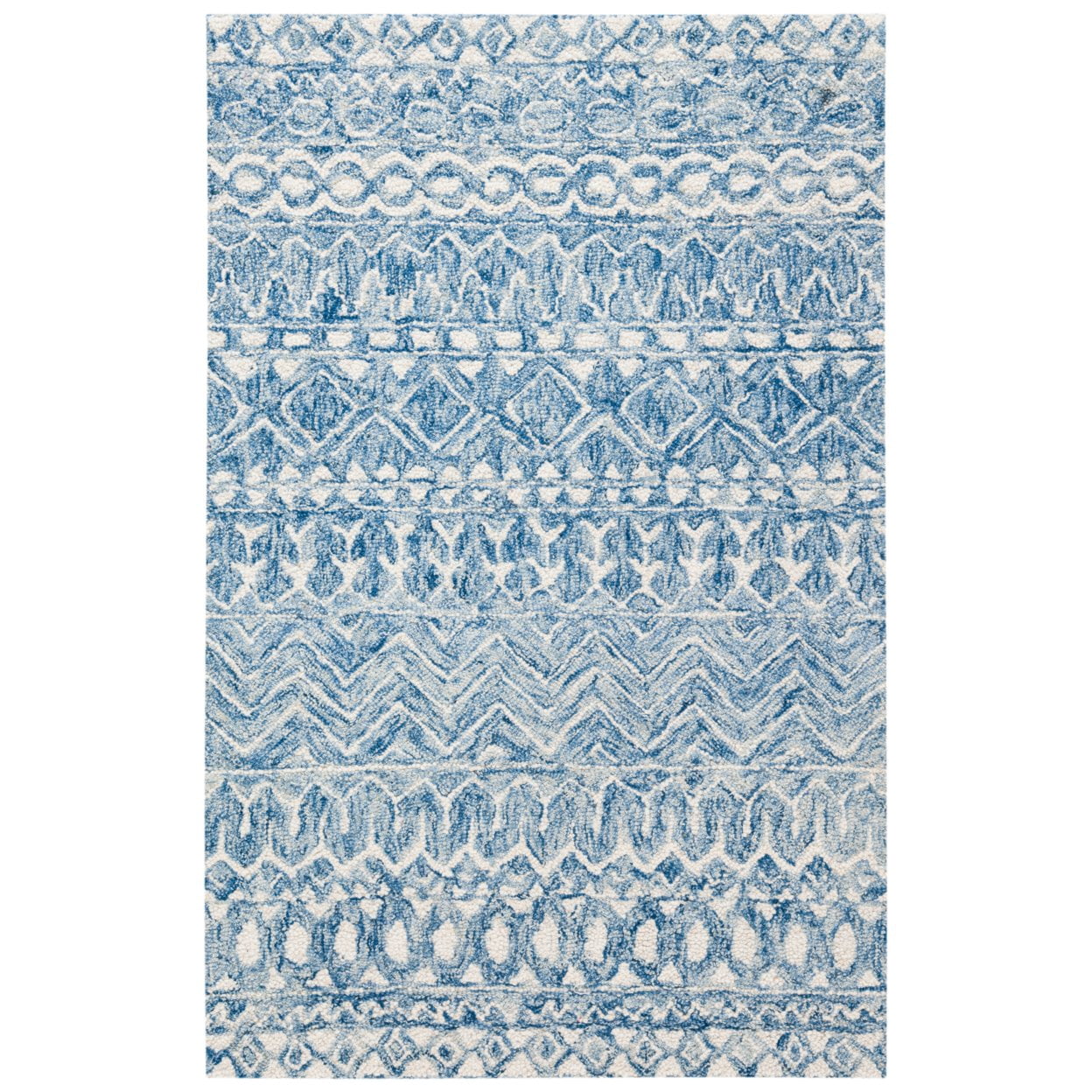 SAFAVIEH Micro-Loop Daithi Geometric Aztec Wool Area Rug, Blue/Ivory, 8' x 10'