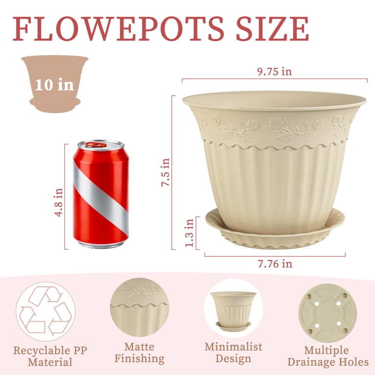 Fiason Plastic Planter, 10-Inch Warm Beige, 6-Pack photo 2