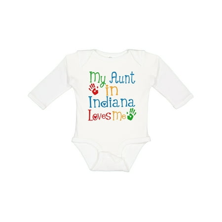 

Inktastic My Aunt in Indiana Loves Me Gift Baby Boy or Baby Girl Long Sleeve Bodysuit