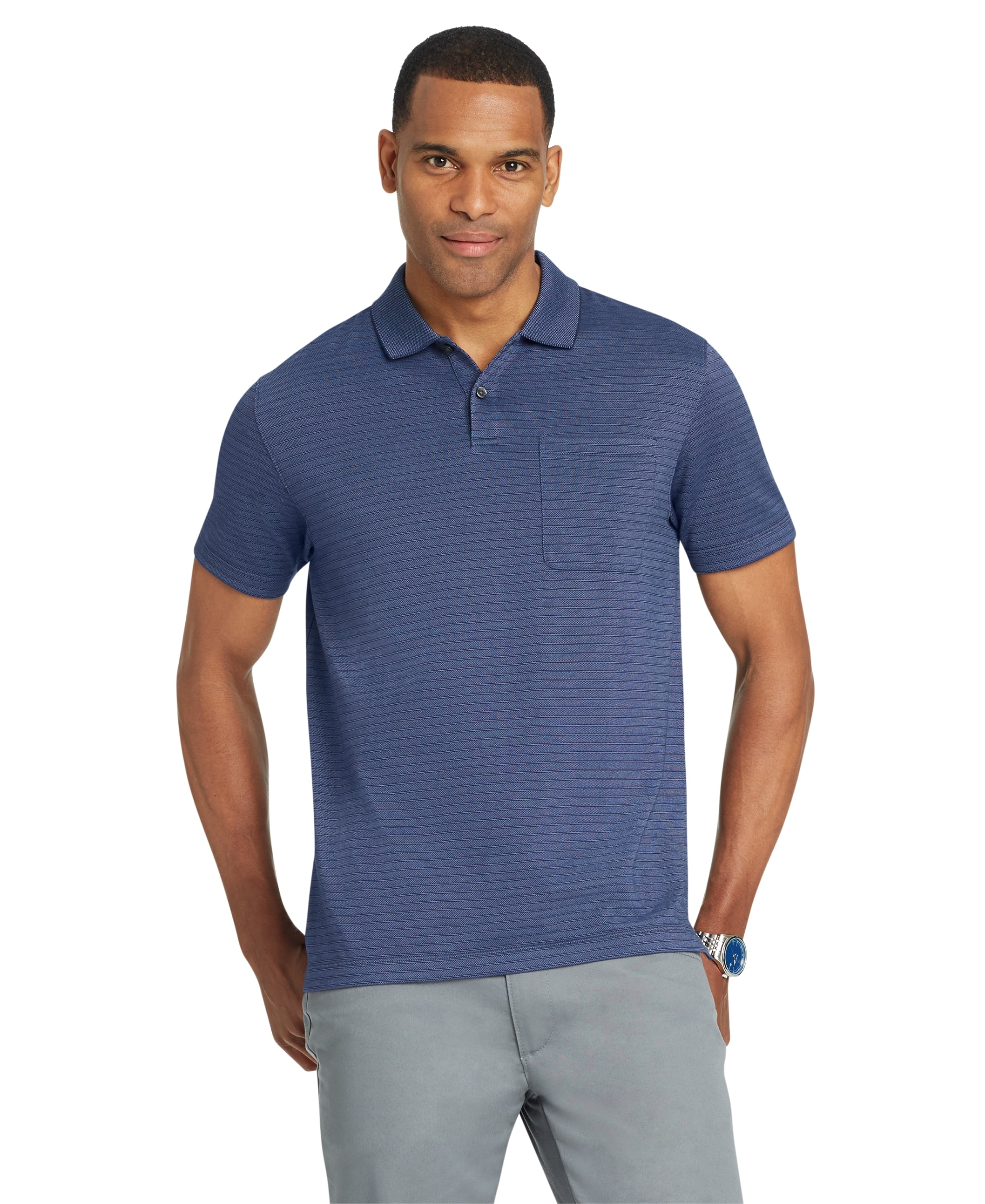 Van Heusen Mens Size Big and Tall Jacquard Stripe Short Sleeve Polo
