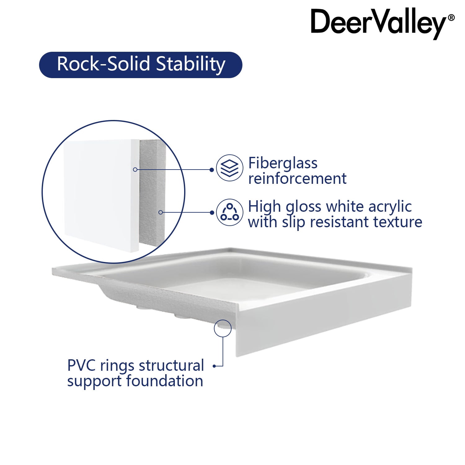 DV-1SB0105 60''W Shower Base in White with Single Threshold Shower Pan, Non-slip Design