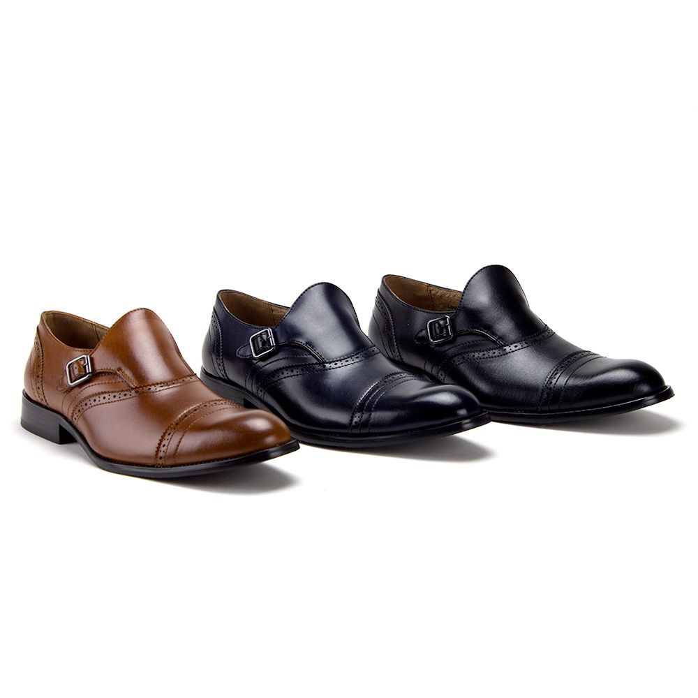 Jazame Men's 07332 Leather Lined Single Monkstrap Cap Toe Loafers Dress Shoes, Navy, 8.5 - image 4 of 4