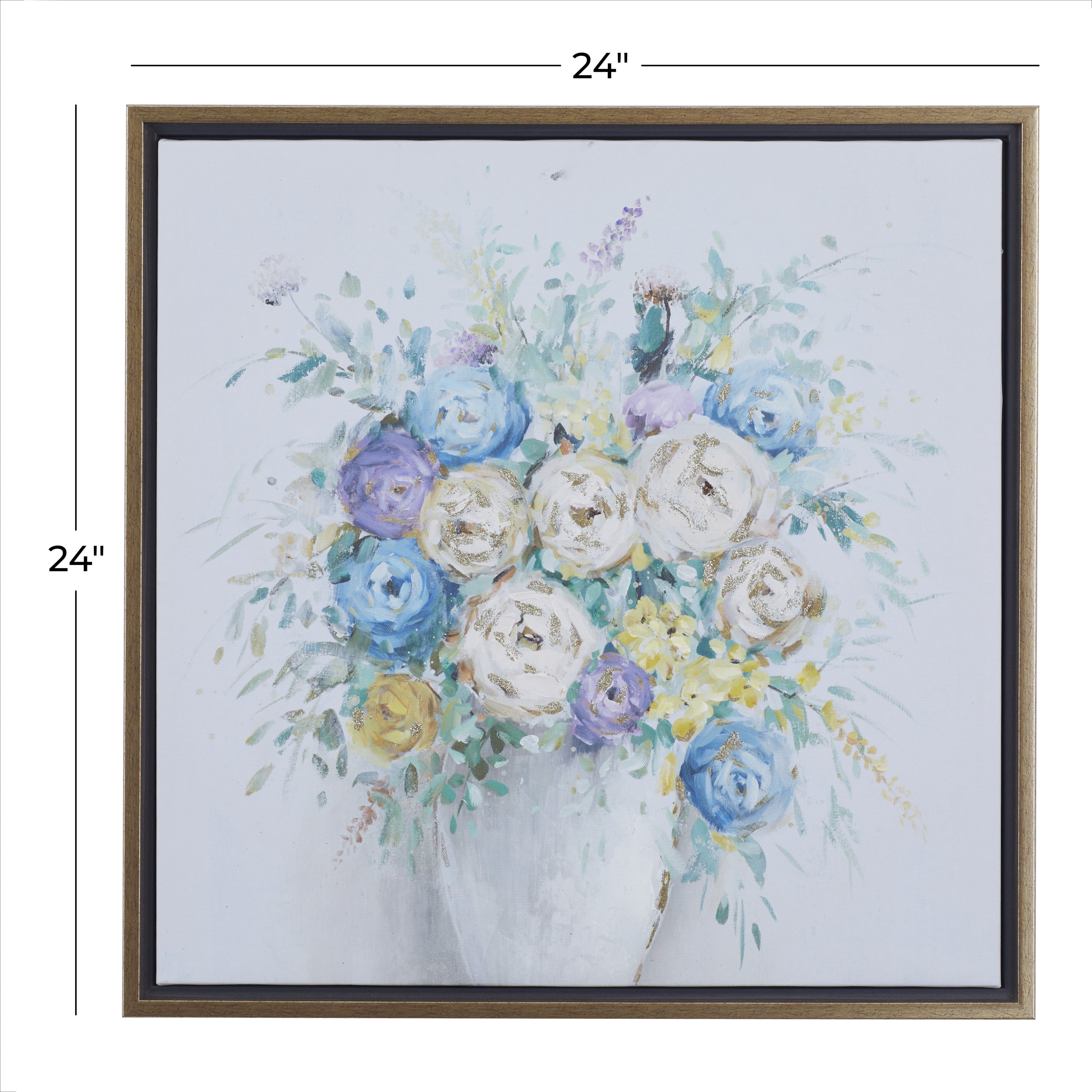 24" x 24" Bouquet Floral Framed Wall Art with Gold Frame, by DecMode
