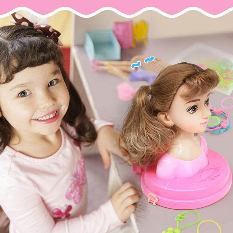Kids Dolls Styling Head Makeup Comb Hair Toy Doll Set Pretend Play Princess Dressing Play Toys For Little Girls Makeup Learning Ideal Present