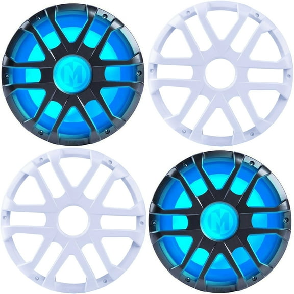Memphis Audio 2 MM1224 12" Marine Subwoofers with Integrated RGB LEDs and 2 or 4 Ohm Selectable Impedance with 2 MXA12GW White 12" MXA Subwoofer Grills