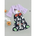 thumbnail image 3 of Bagilaanoe 2Pcs Toddler Baby Girl Halloween Outfits Ghost Print Long Sleeve T-Shirts Tops Cartoon Print Flared Trousers 12M 18M 24M 3T 4T 5T Fall Long Pants Set, 3 of 9