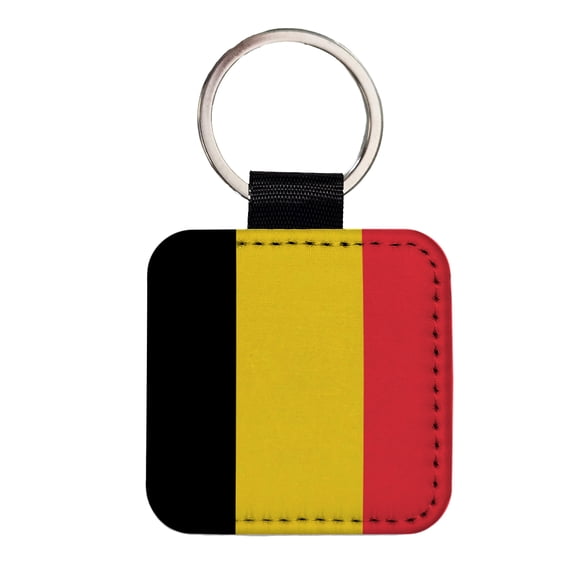 Belgium Country Flag Faux Leather Square Keychain