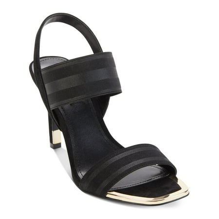 

DKNY Womens Black Stretch Metal Accent Cushioned Comfort Bryson Stiletto Slip On Dress Slingback Sandal 9 M