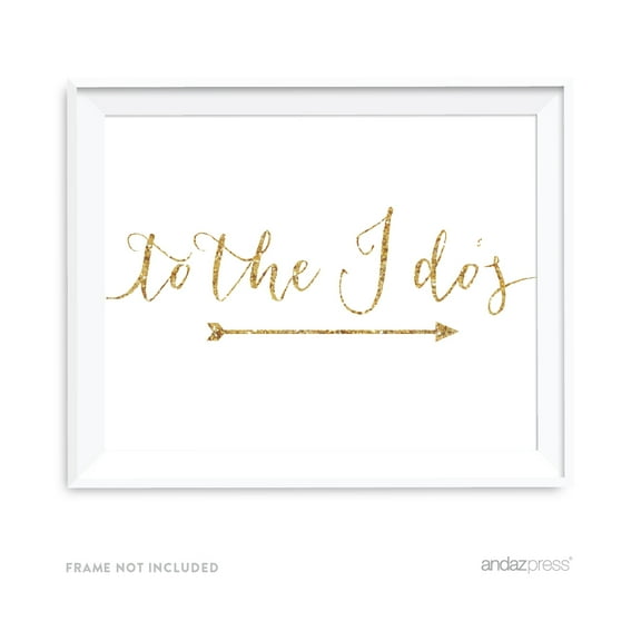 To The I Do's Gold Faux Glitter Wedding Party Directional Signs, Double-Sided
