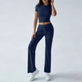 thumbnail image 5 of Iaqnaocc Lounge Sets for Women 2 Piece Sets for Women Casual Slim Y2k Short Sleeve Crop Top Yoga Flare Leggings Pants Classic Fashion Summer Outfits Tracksuit Navy M, 5 of 7