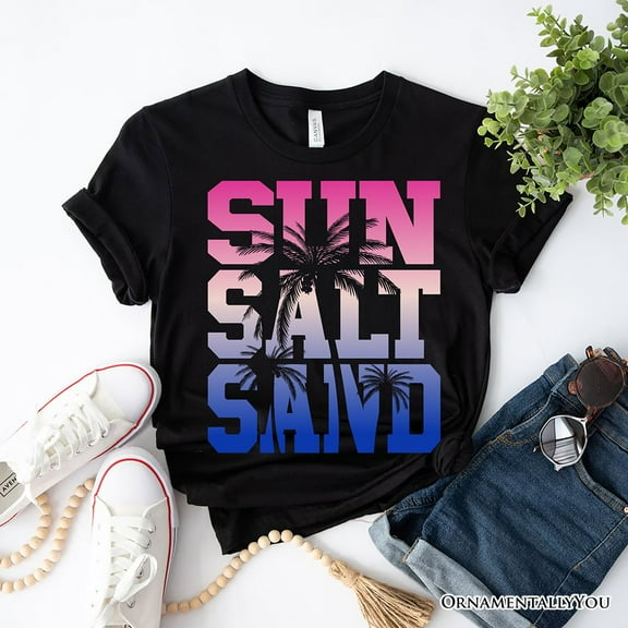 Sun Salt Sand Summer T-Shirt, Black Minimalist Beach Tee