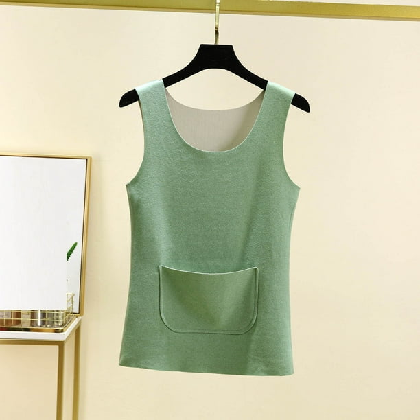 Ropa interior térmica para mujer, blusa de poliéster de color liso de terciopelo de doble cara, cálida, sin costuras, cuello redondo, talla grande
