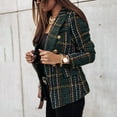 thumbnail image 3 of ZEHJUHAN Women's Double-Breasted Check Blazer - Plaid Trench Style Long Sleeve Coat for Office & Casual Wear Dark Green，XL, 3 of 4
