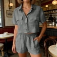 thumbnail image 2 of QGJZVUNL 2 Piece Sets for Women Summer Casual Short Sleeve Button Tops Elastic Waist Shorts Lounge Set Size L, 2 of 6