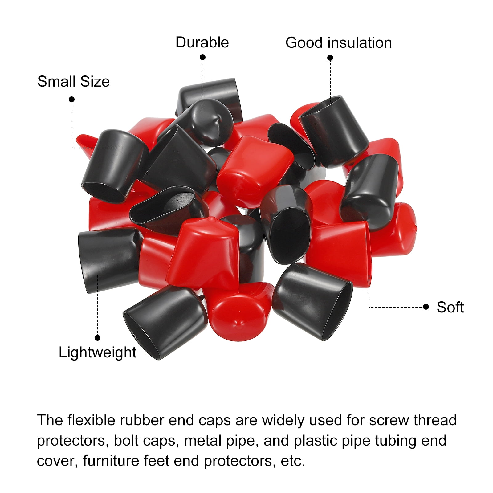 Uxcell 15pcs Rubber End Caps 24mm ID - Black Vinyl Thread Protectors For Pipes, Furniture, Screws