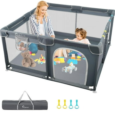 Kids Playpen for Babies and Toddlers, Large Baby Playpen Indoor & Outdoor, Easy Assembly Baby Fence with Breathable Mesh, Portable Baby Play Yard 50"x50"-Grey