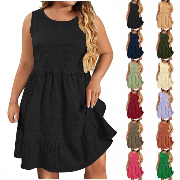 Horkkom Plus Size Dresses for Curvy Women Sleeveless Mini Dresses Summer Casual Tiered Tank Sundresses XXXXL
