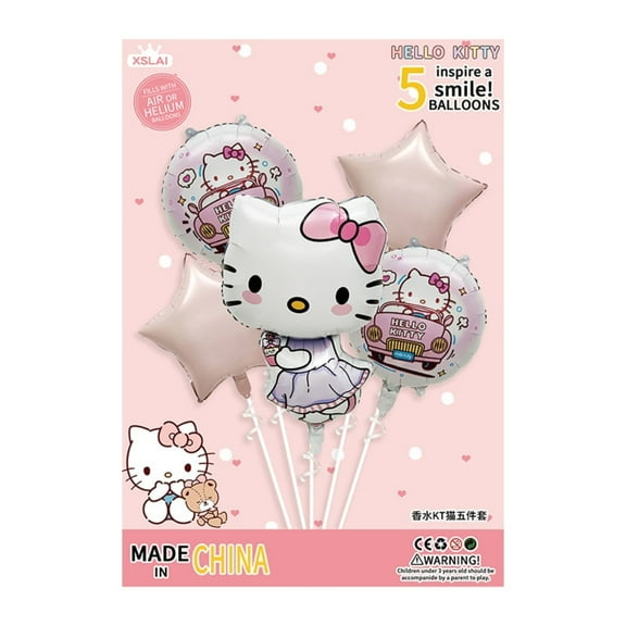5PCS Kitty Cat Anime Balloon Set for Birthday Parties - Cartoon Foil Balloons Kit with String, Perfect for Kids Adults Decoration Theme Celebration