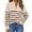 Beige, variant on Women's Quarter Zip Striped Pullover, 47% Viscose 32% Polyester 21% Nylon Ribbed Knit Sweater, Oversized Long Sleeve Draped Shoulder Fit