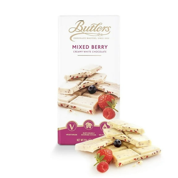 Butlers Irish Chocolates Signature Mixed Berry Creamy White Chocolate Bar — 90g MADE IN IRELAND