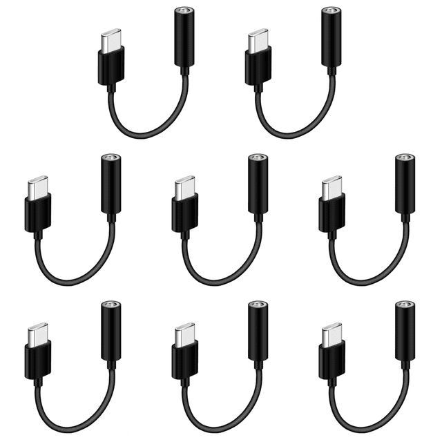 8PCS Adaptador 3 5 Mm A Tipo C Cable Adaptador Auxiliar 10 Cm Tipo C A 3 5 Mm para (negro)