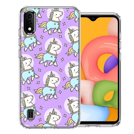 MUNDAZE For Samsung Galaxy A01 Cute Unicorns Purple Design Double Layer Phone Case Cover