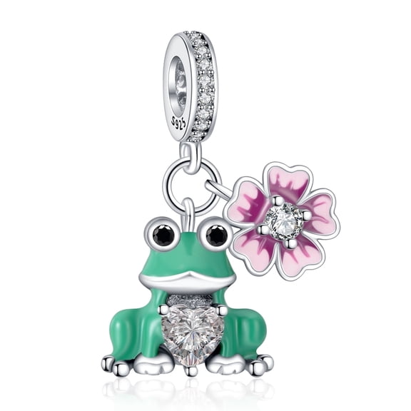 ROSIANNA 925 Sterling Silver Charm for Bracelets Frog Flower Dangle Pendant Charms Women Girl Bracelet Charm Gifts