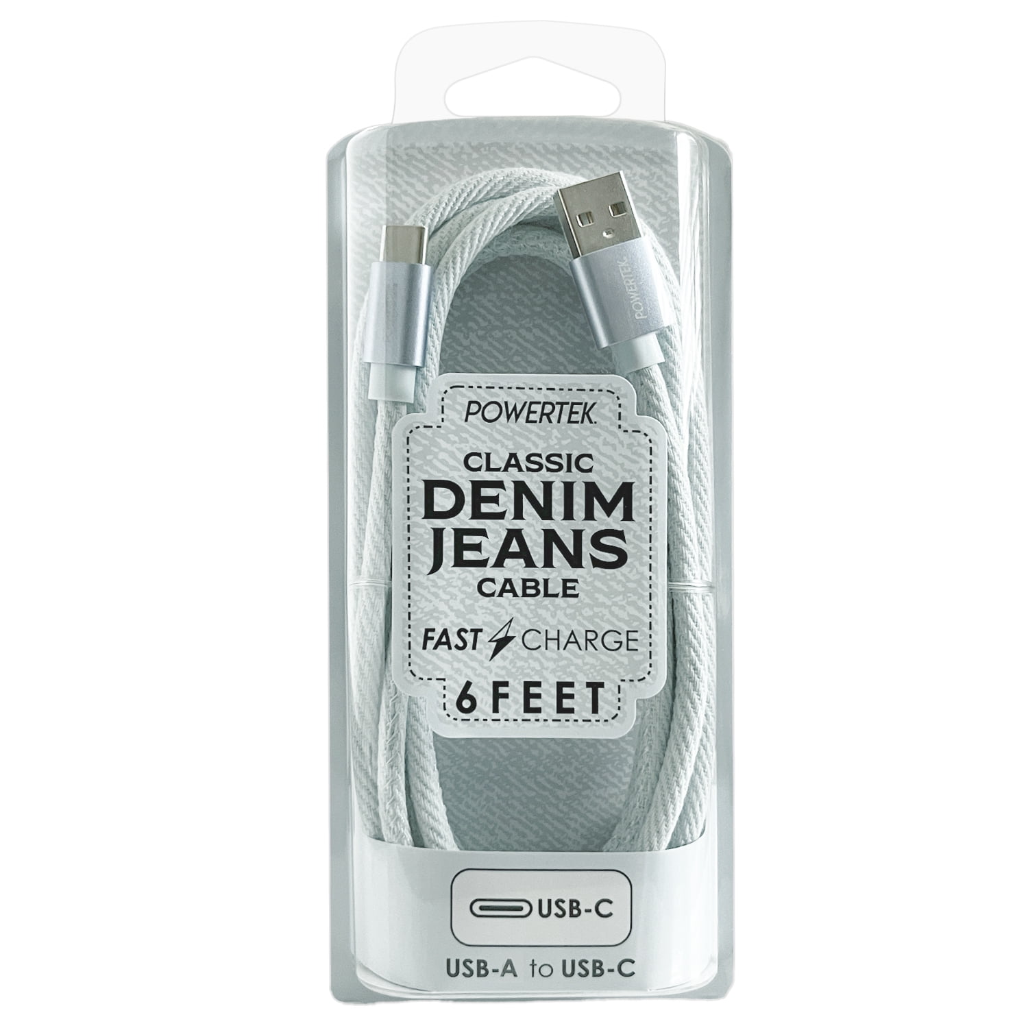 Liquipel Powertek Denim 6' USB-A to USB-C Cable, Light Blue
