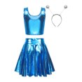 thumbnail image 2 of YONGHS Women's Alien Set Cheer Leader Outfit Metallic Crop Tank Top with Ruffle Skirt Hair Hoop Blue B XL, 2 of 7