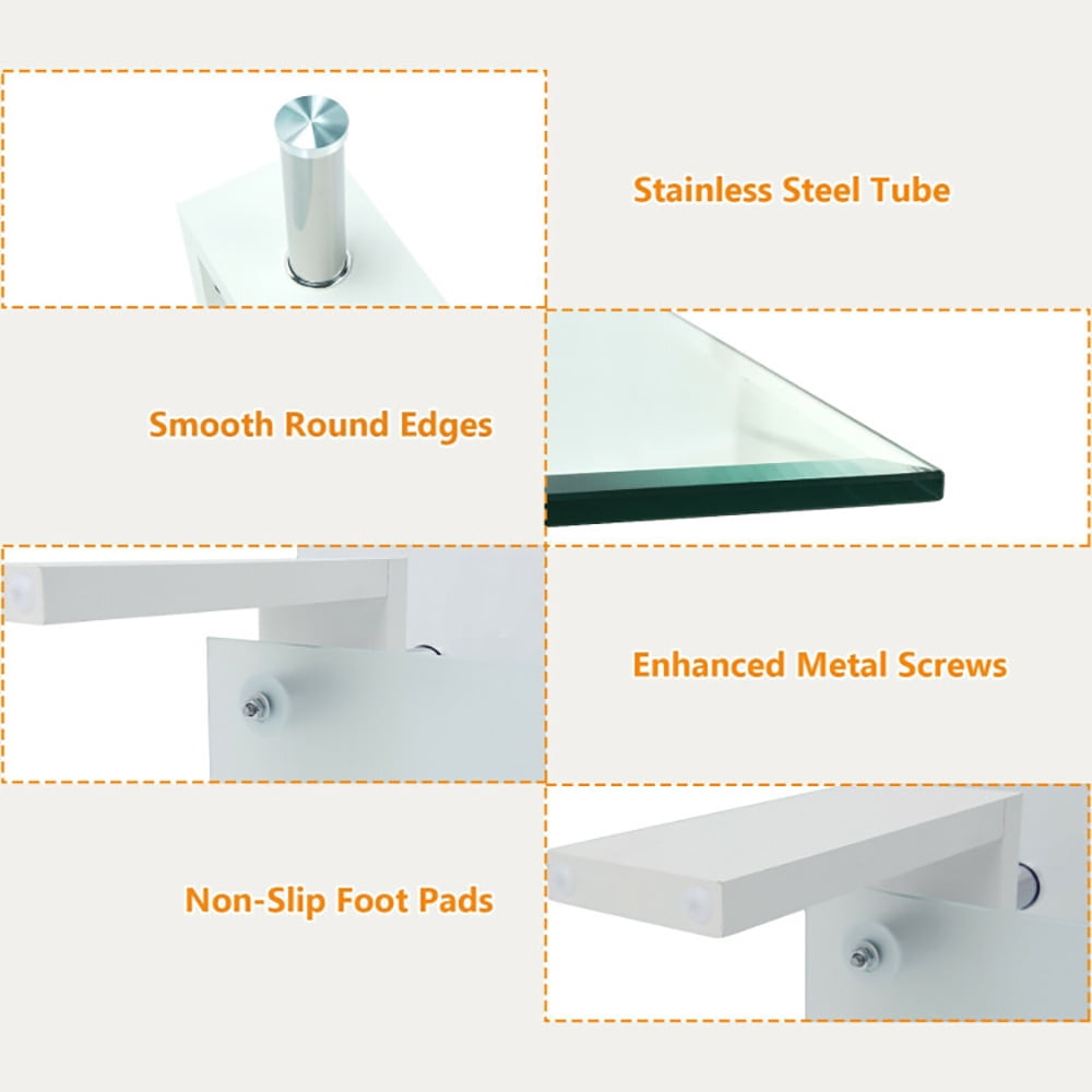 Finihen Glass Coffee Table, Rectangular Coffee Table, Rectangular Tempered Glass Coffee Table End Side Table with Shelf, for Living Room, Reception Room, White Finihen Glass Coffee Table, Rectangular Coffee Table, Rectangular Tempered Glass Coffee Table End Side Table with Shelf, for Living Room, Reception Room, White