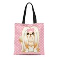thumbnail image 1 of POGLIP Sac Fourre-Tout en Toile Rose Mignon Long Shih Tzu Chiot Dessin Animé Sac Réutilisable Épaule Courses, 1 of 1