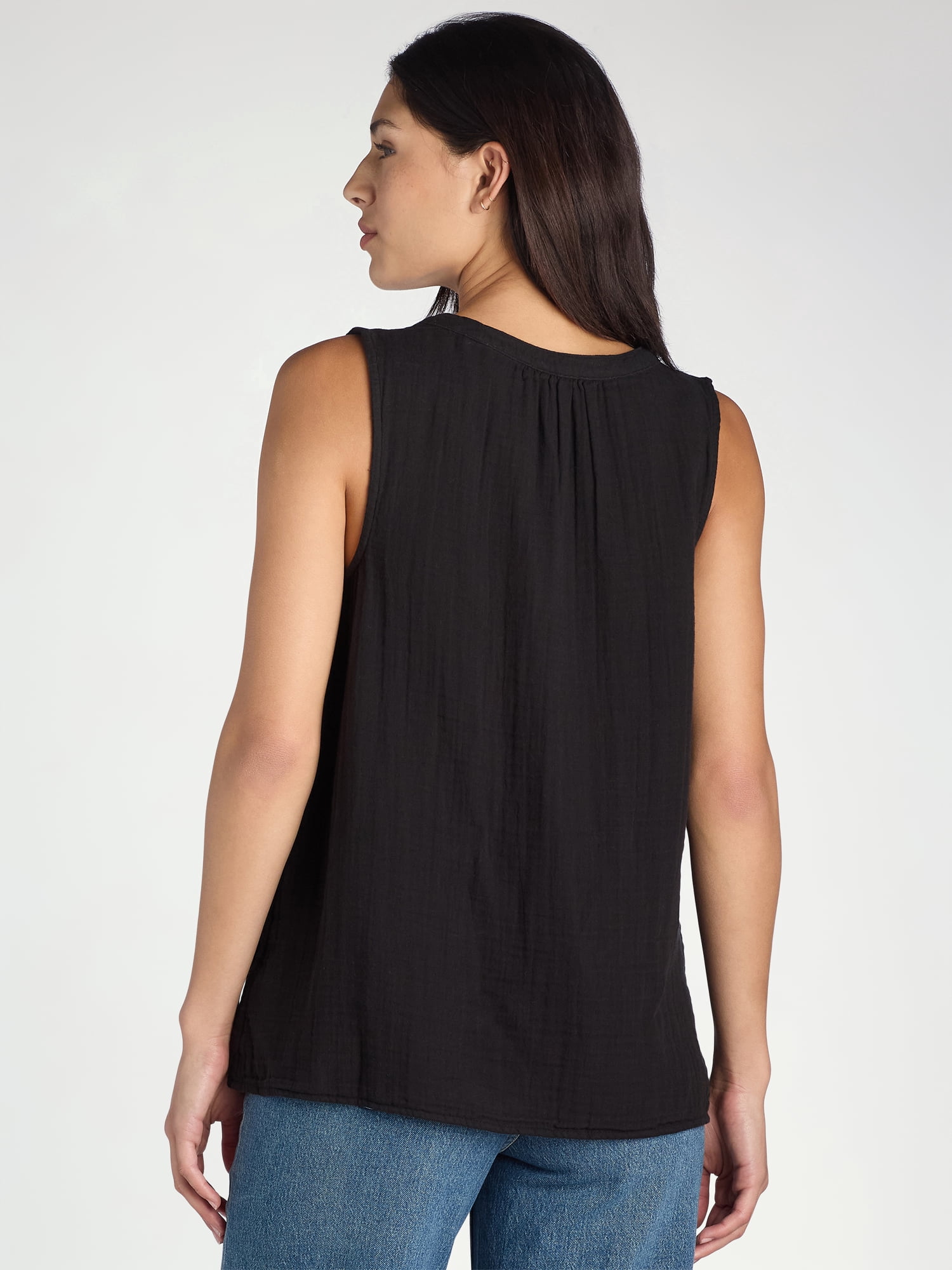 Time & Tru Women's Cotton Sleeveless Blouse, Sizes XS-XXXL