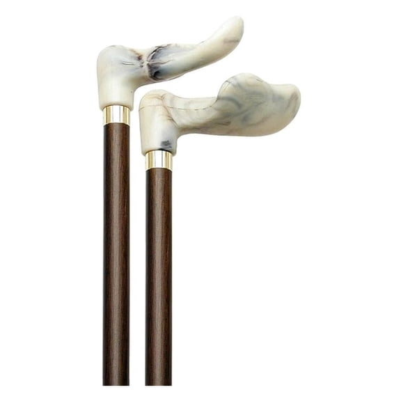 Palm Grip Cane Walnut Shaft White Marbleized Handle -Affordable Gift! Item #DHAR-9132600