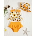 thumbnail image 2 of KIMI BEAR 3T Toddler Girls Swimsuit Set 4T Child Girl Swimwear UPF 50+ Sun Protection Ruffle Sleeveless Off the Shoulder Floral Top Solid Color Shorts Bottoms with Hat 3pcs Bathing Suit Yellow, 2 of 9