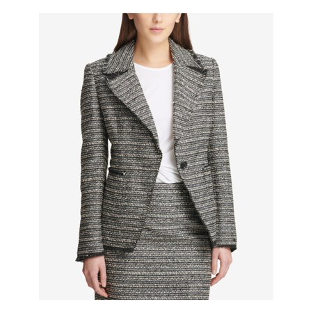 DKNY Womens Black Tweed Metallic One Button Blazer Wear To Work Jacket Size: 12