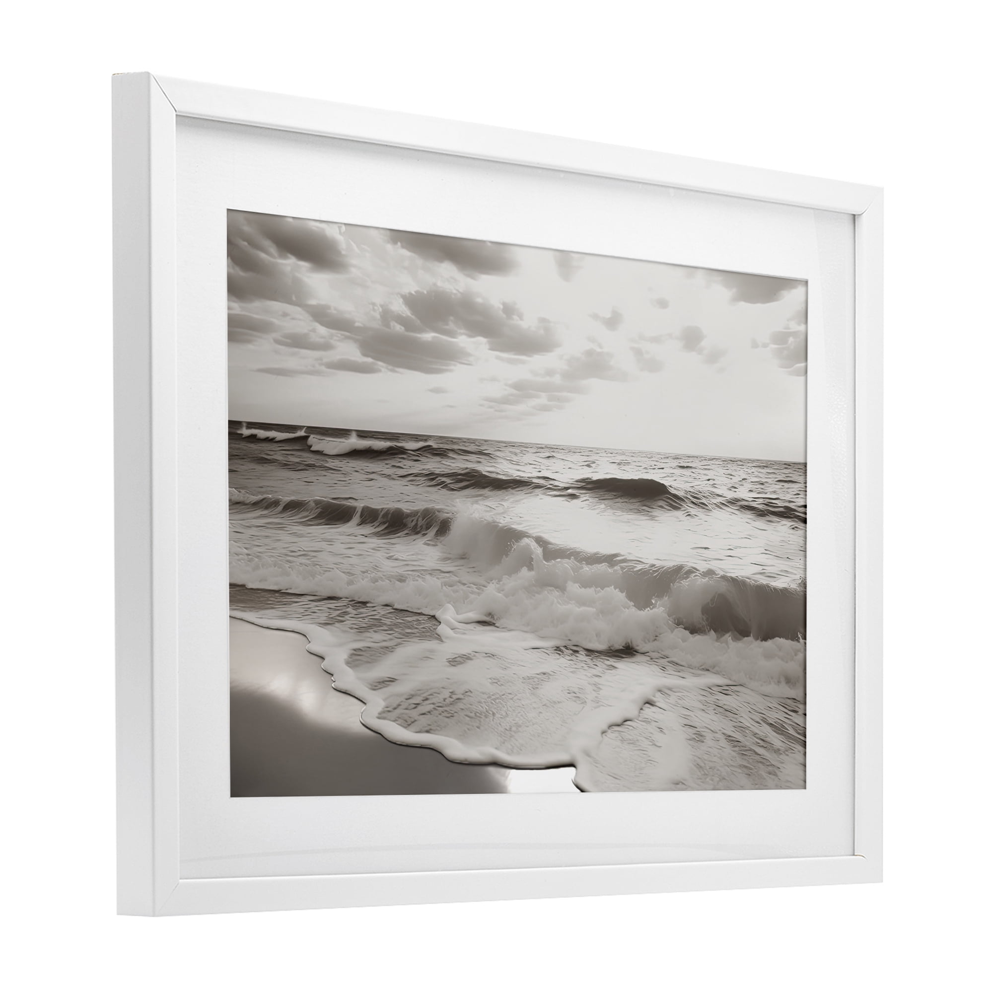 Beach View Reverie White Framed Print Under Glass, design by Decent Exposures