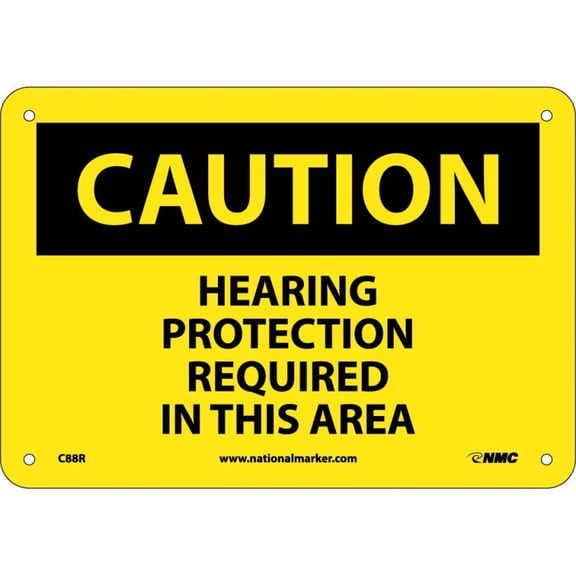 NMC Signs C88R, Caution Hearing Protection Required In This Area Sign, 7 X 10, Rigid Plastic .050